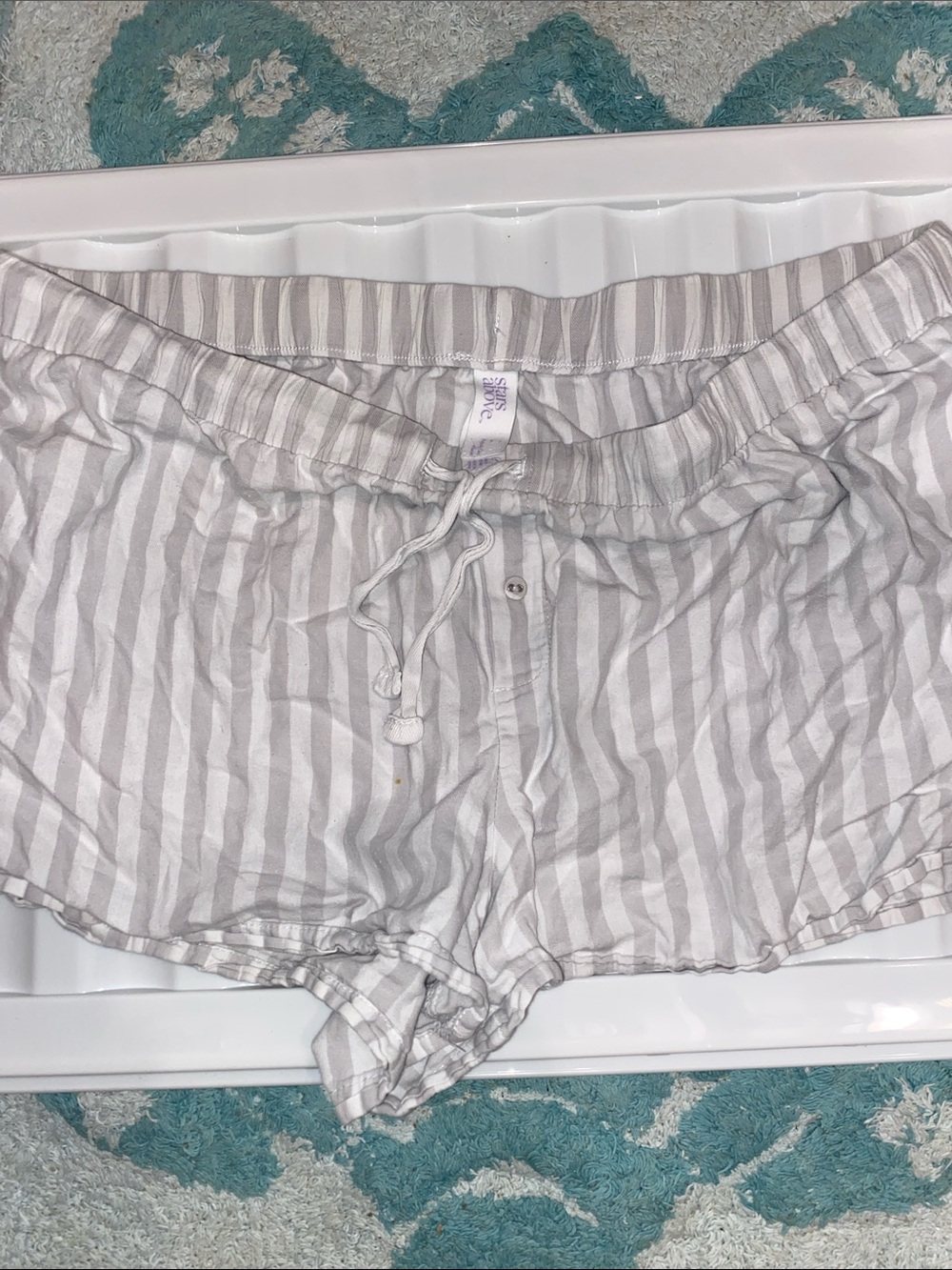 stars above Cream & White Striped Lounge Shorts